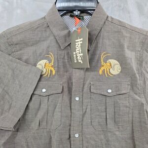 Howler Bros Kids XL Gaucho Short Sleeve Brown Hermit Crab Pearl Snap Shirt